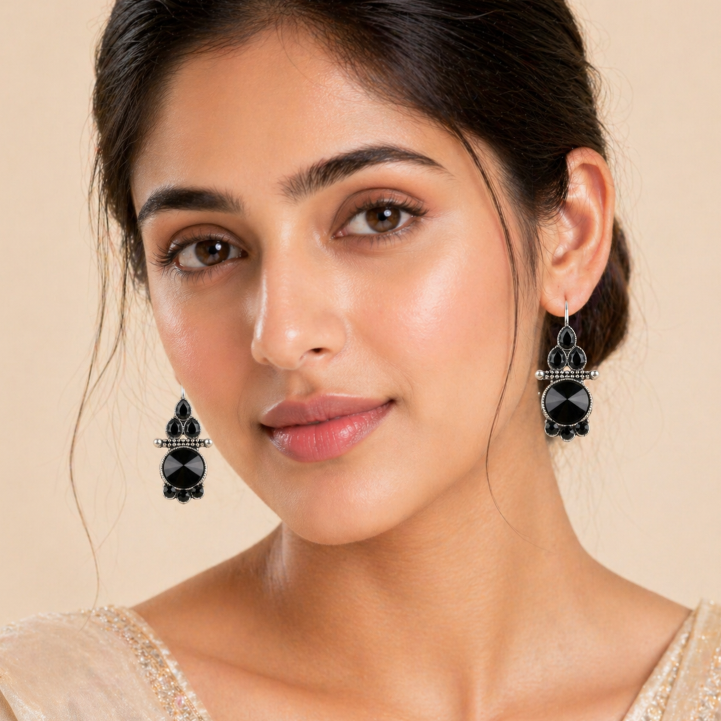 Black Empress Drop Oxidised Earrings