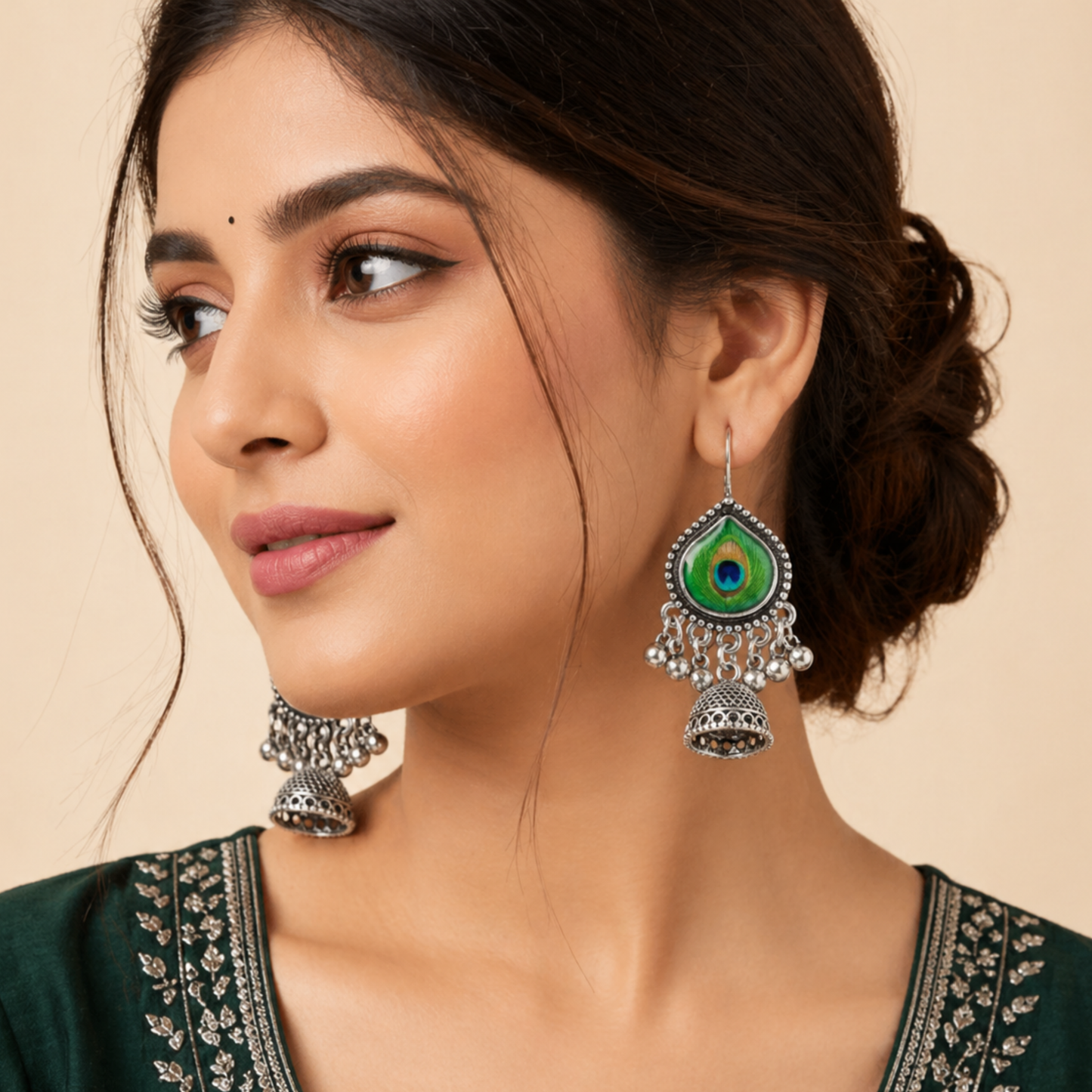 Peacock Eye Ghungroo Oxidised Earrings