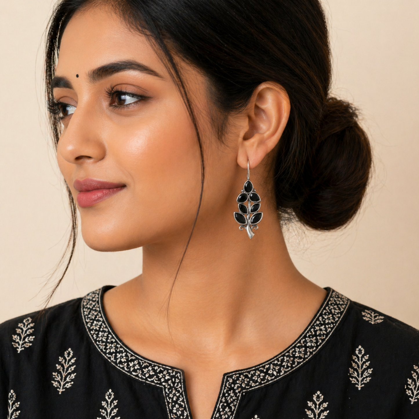 Black Leaf Royale Oxidised Earrings