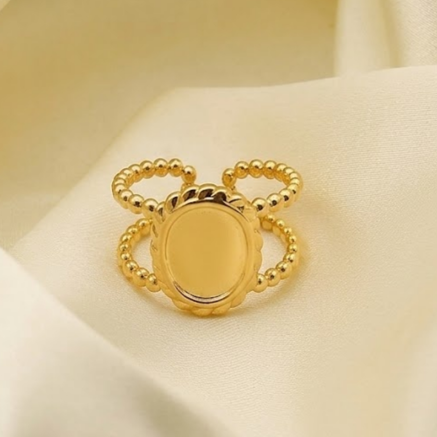 Golden Beaded Crown Statement Ring