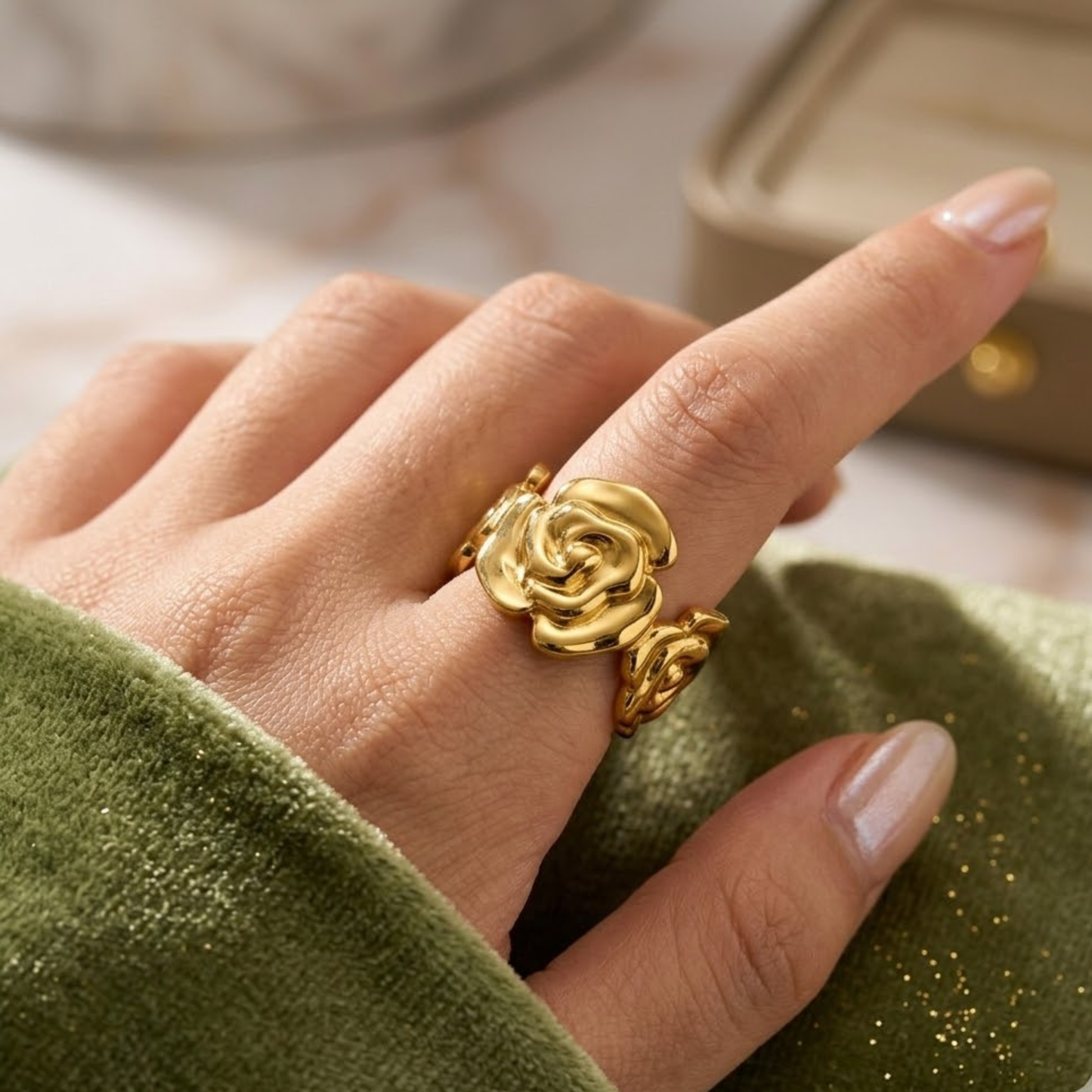 18K Gold-Plated Rose Flower Ring