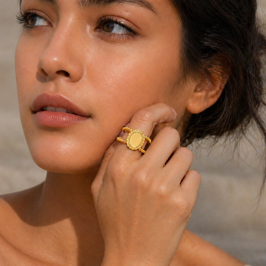 Golden Beaded Crown Statement Ring