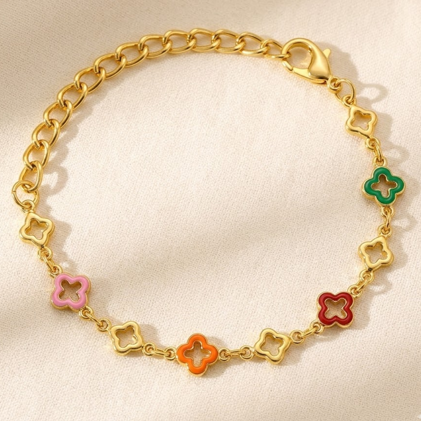 18K Gold Plated Trendy Multicolor Clover Bracelet