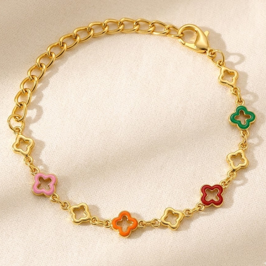 18K Gold Plated Trendy Multicolor Clover Bracelet