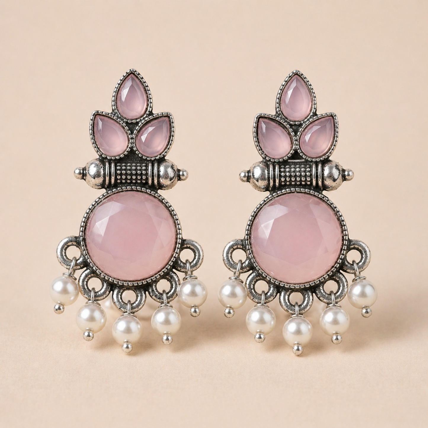 Turquoise Pearl Royale Oxidised Earrings