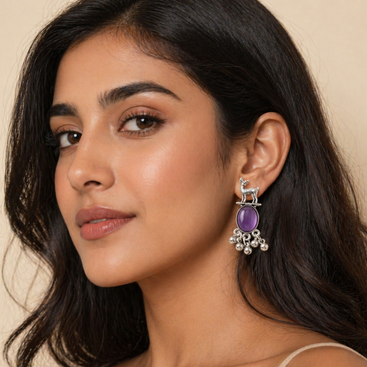 Royal Deer Drop Oxidised Earrings