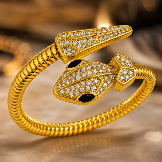 Gold Snake Diamond Cuff Bracelet