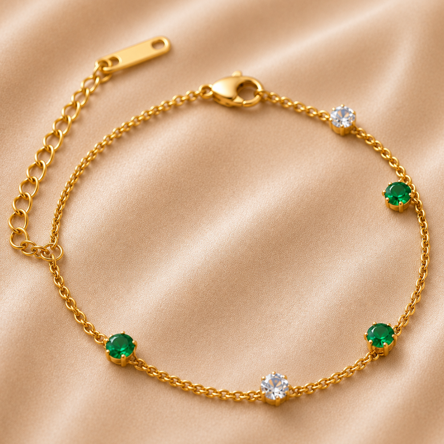 Minimal Green Stone Gold Chain Bracelet