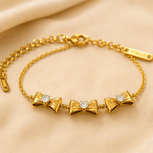 18K Gold Bow Crystal Adjustable Bracelet