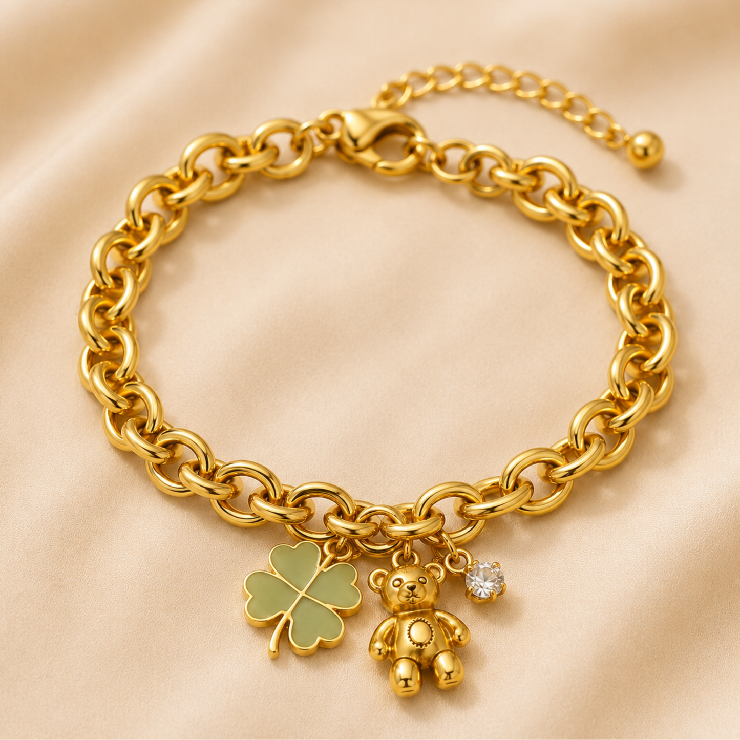 Teddy Bear Charm Gold Bracelet
