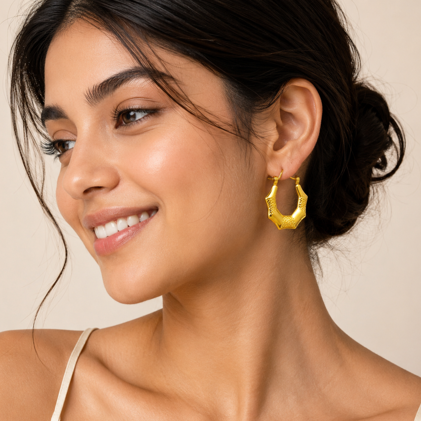 18k Gold Plated Textured Gold Hoop Earrings