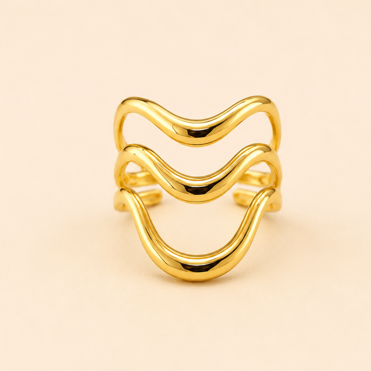 18K Gold Plated Triple Wave Open Ring