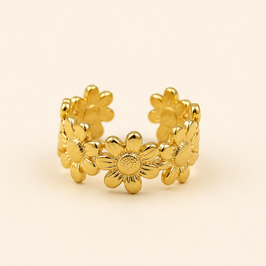 18K Gold Plated Sunflower Charm Open Ring