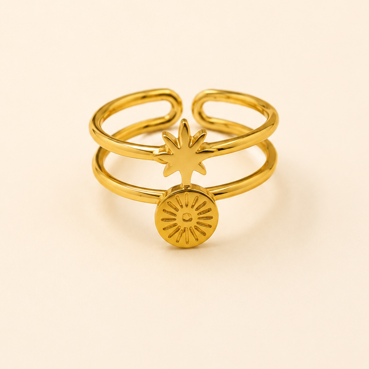 18K Gold Plated Royal Sun & Star Ring