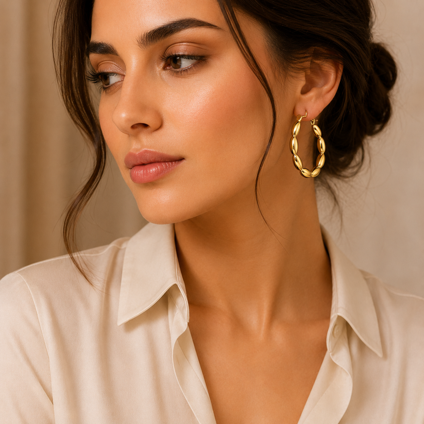 18k Gold Plated Puffy Hoops Earring