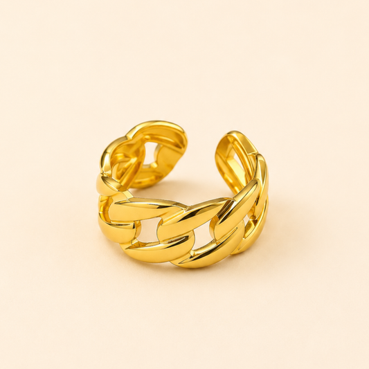 18K Gold Plated Bold Cuban Link Ring