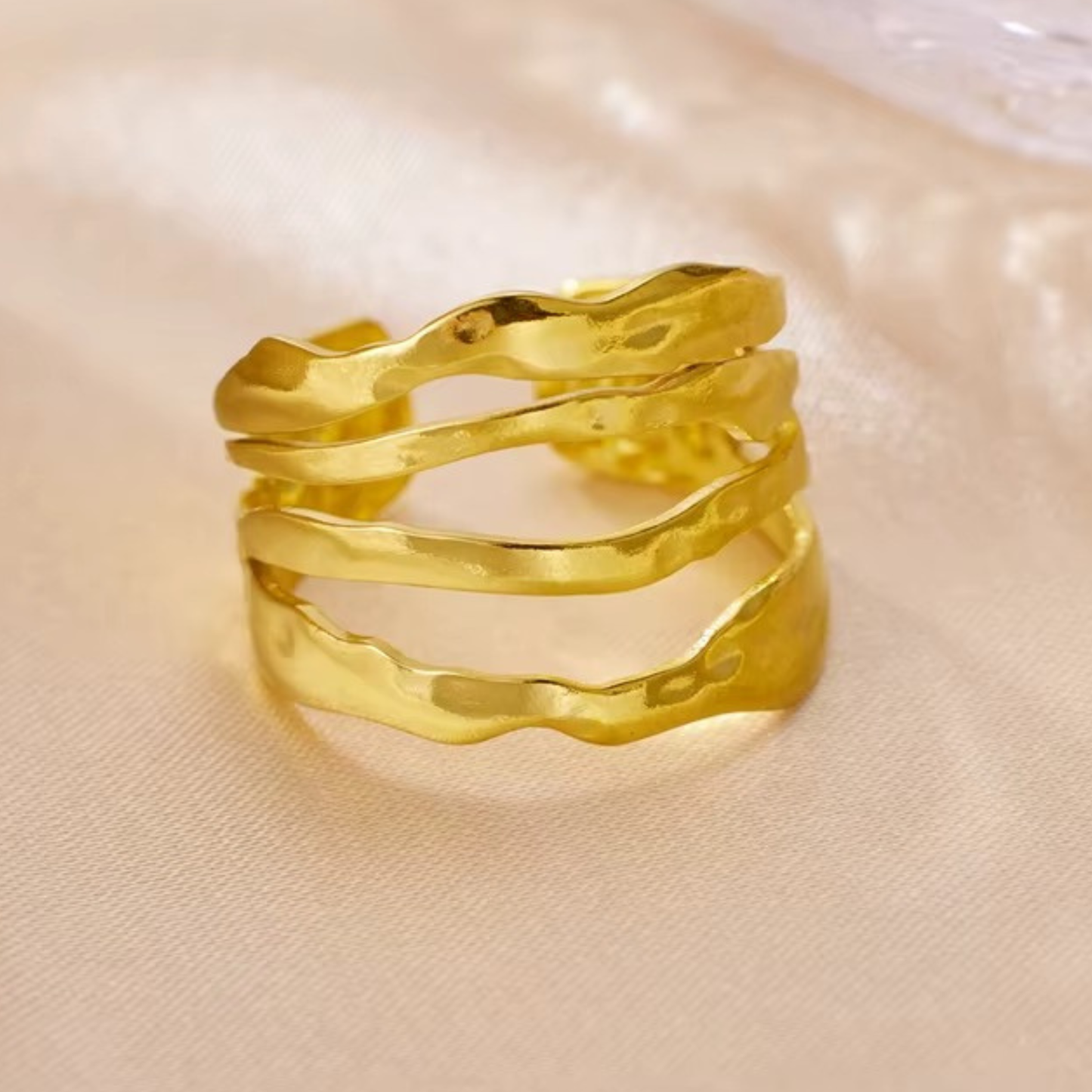 18K Gold Plated Golden Wave Stack Ring