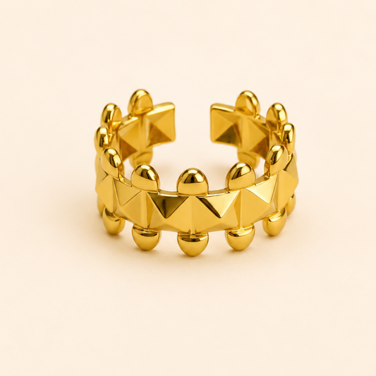 18K Gold Plated Bold Crown Glow Ring