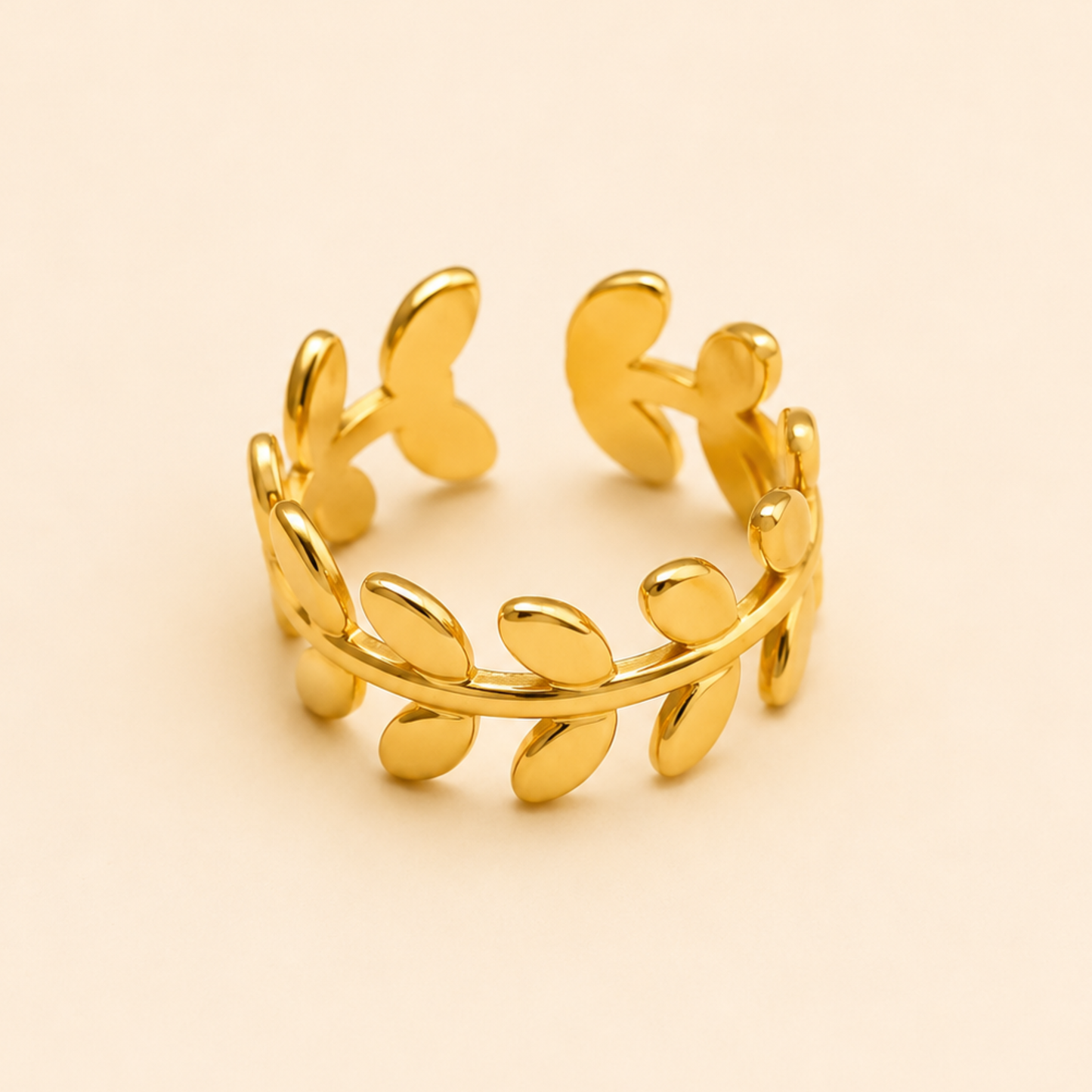 18K Gold Plated Golden Olive Leaf Ring