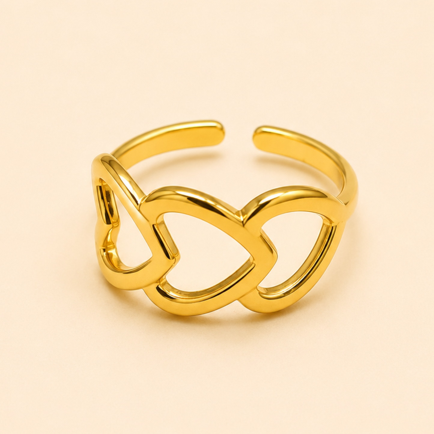 18K Gold Plated Golden Heart Link Ring