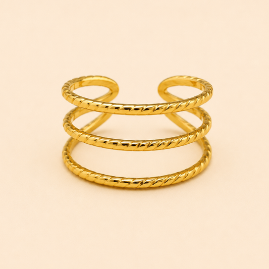 18K Gold Plated Golden Triple Layer Ring
