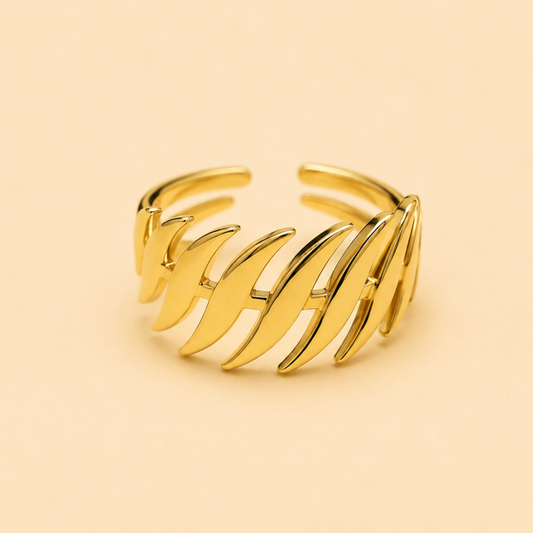 18K Gold Plated Golden Feather Glow Ring