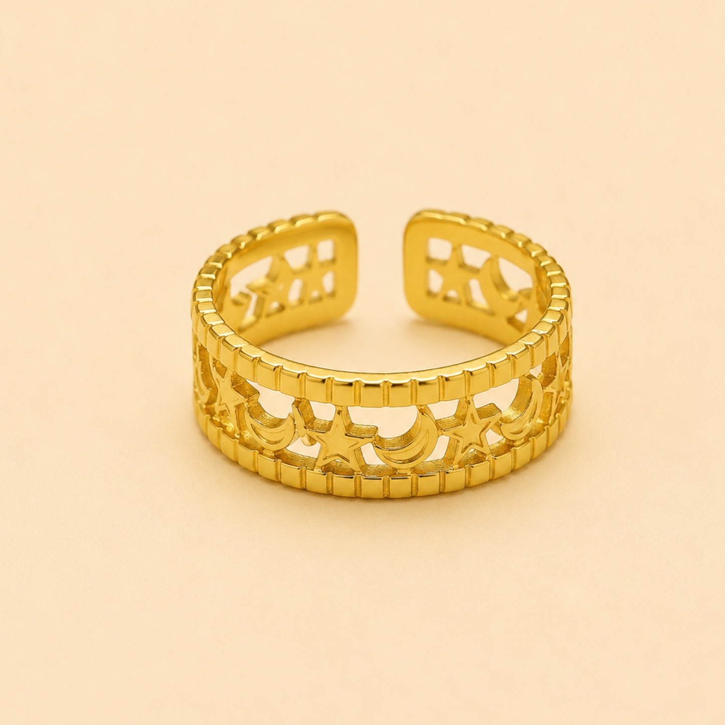 18K Gold Plated Celestial Moon & Star Ring