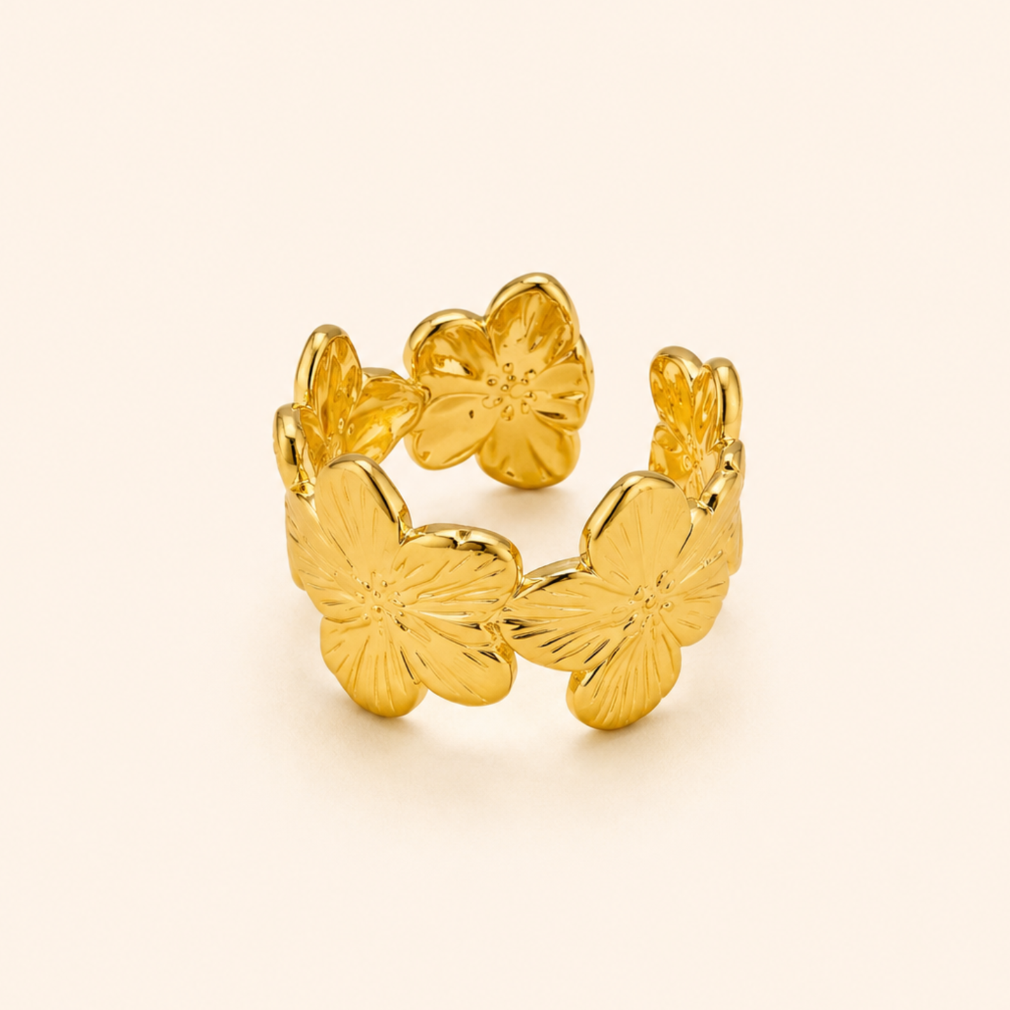 18K Gold Plated Floral Glow Adjustable Ring