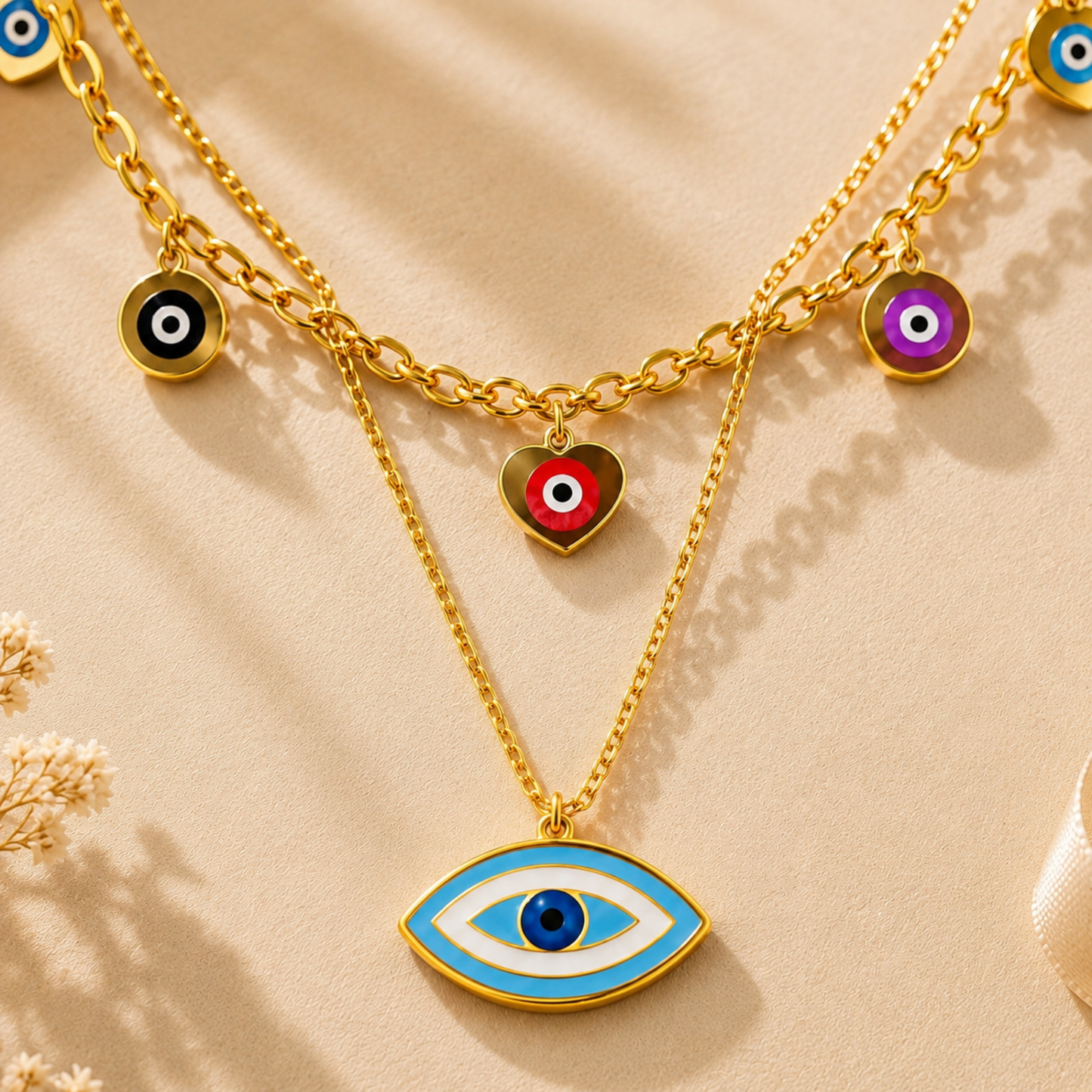 18k Gold Plated Evil Eye Layered Necklace