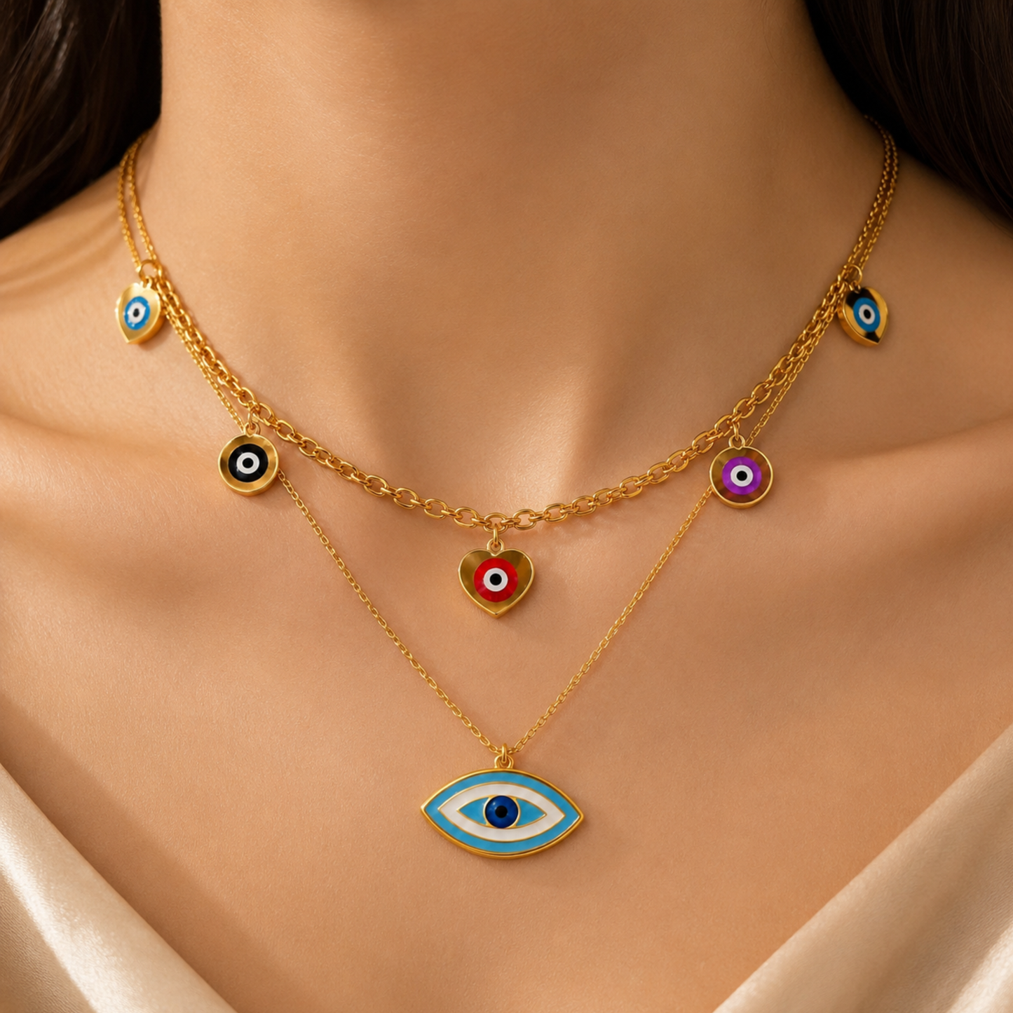 18k Gold Plated Evil Eye Layered Necklace