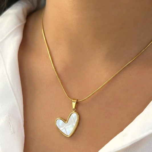 18K Gold Plated Pearl Heart Charm Necklace