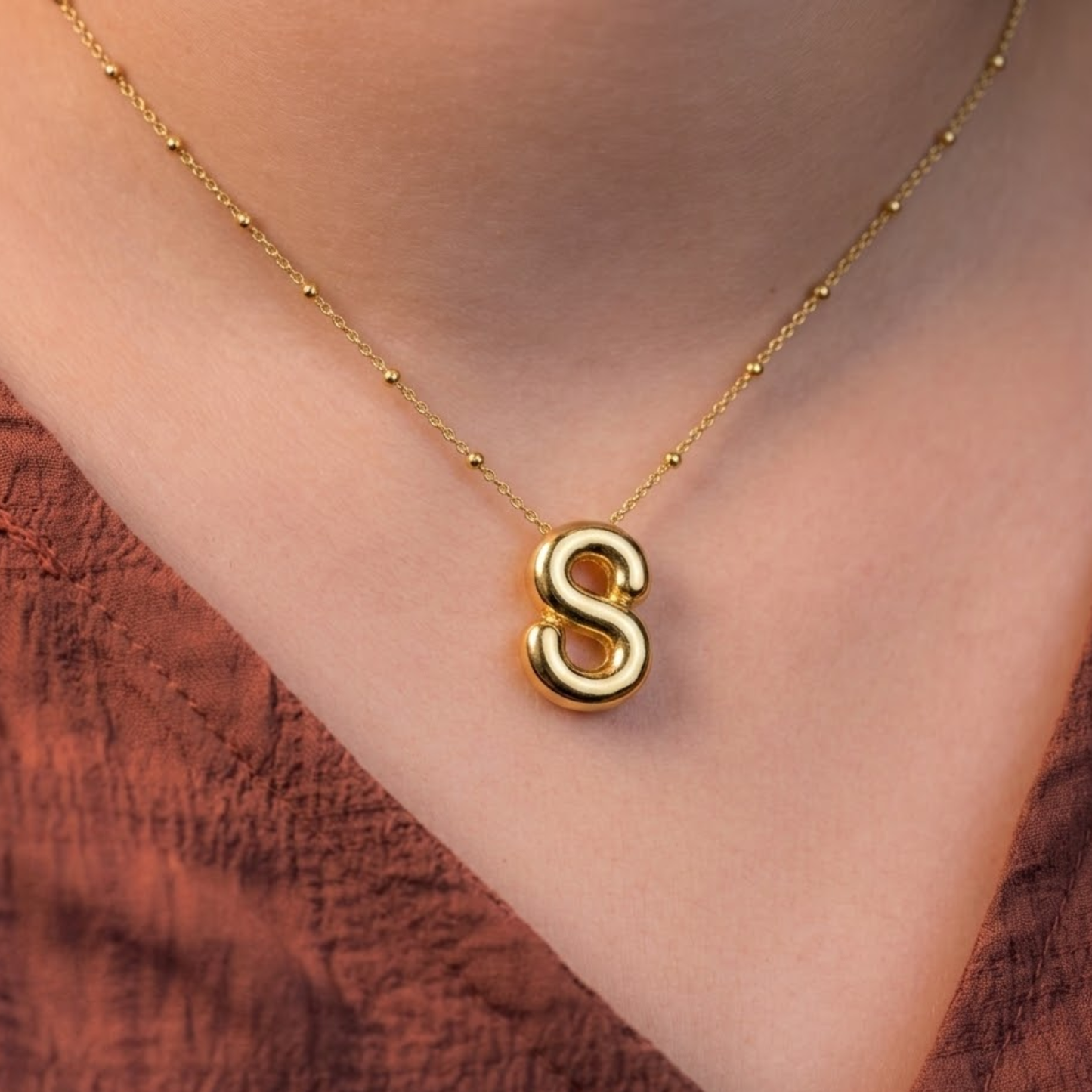 18K Gold Plated Golden Initial S Necklace