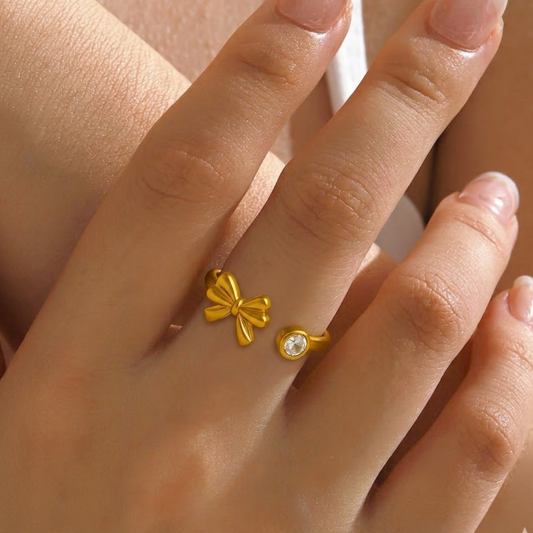 18k Gold Plated Minimal Bow Anti Tarnish Ring