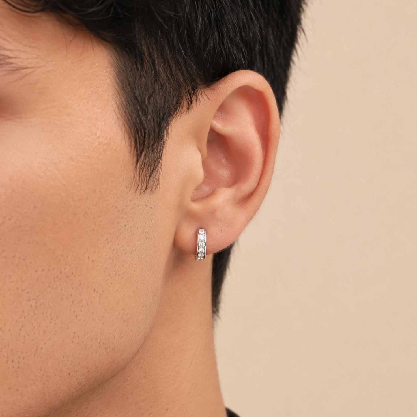 Men - Silver Zircon Shining Hoop Earring