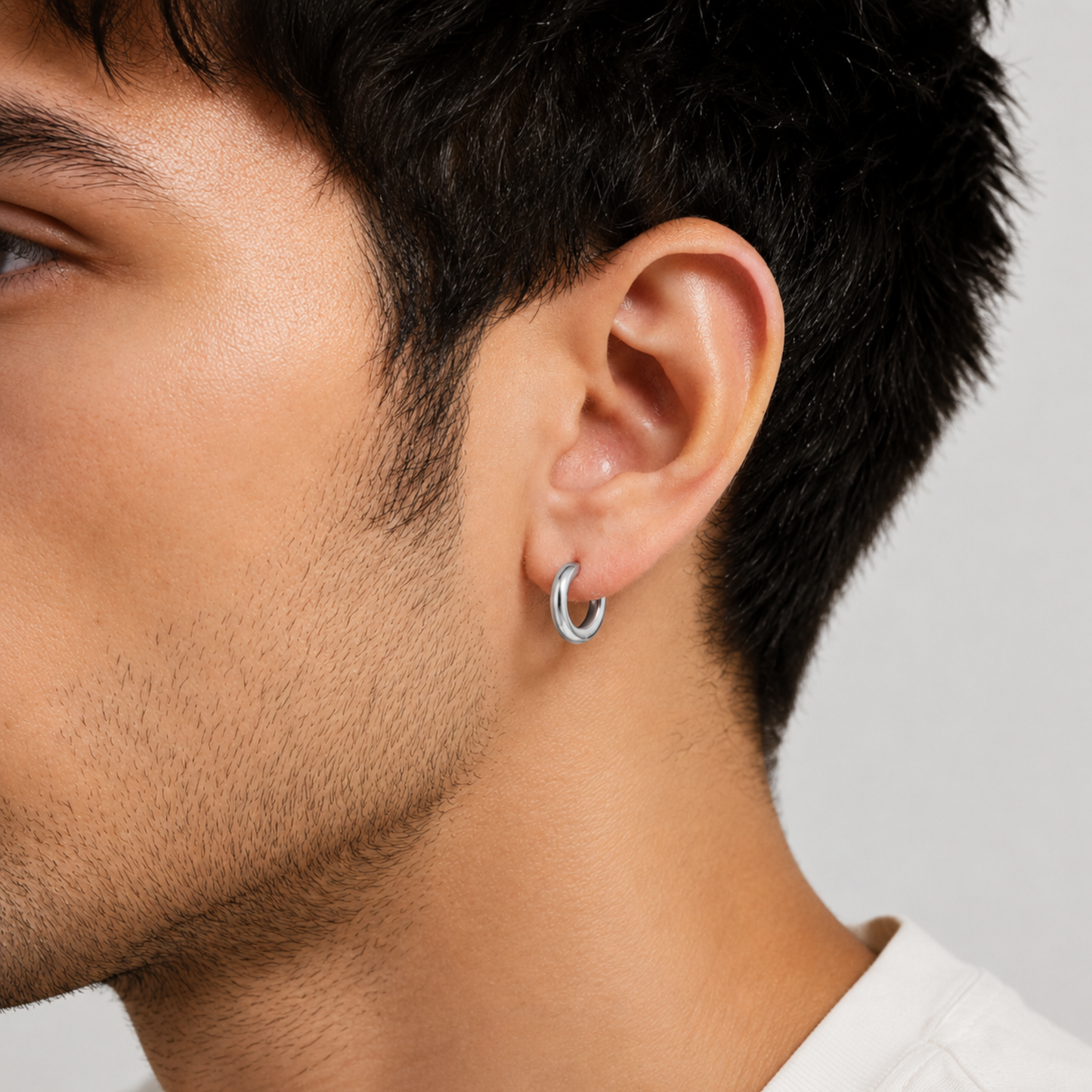 Men - Silver Hoop Earring - One Side