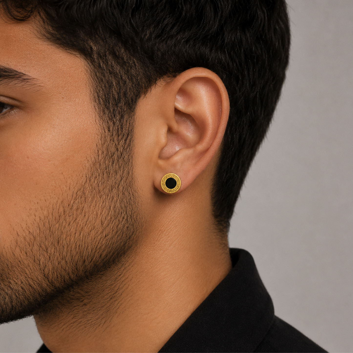 Men - Gold Obsidian Charm Earring
