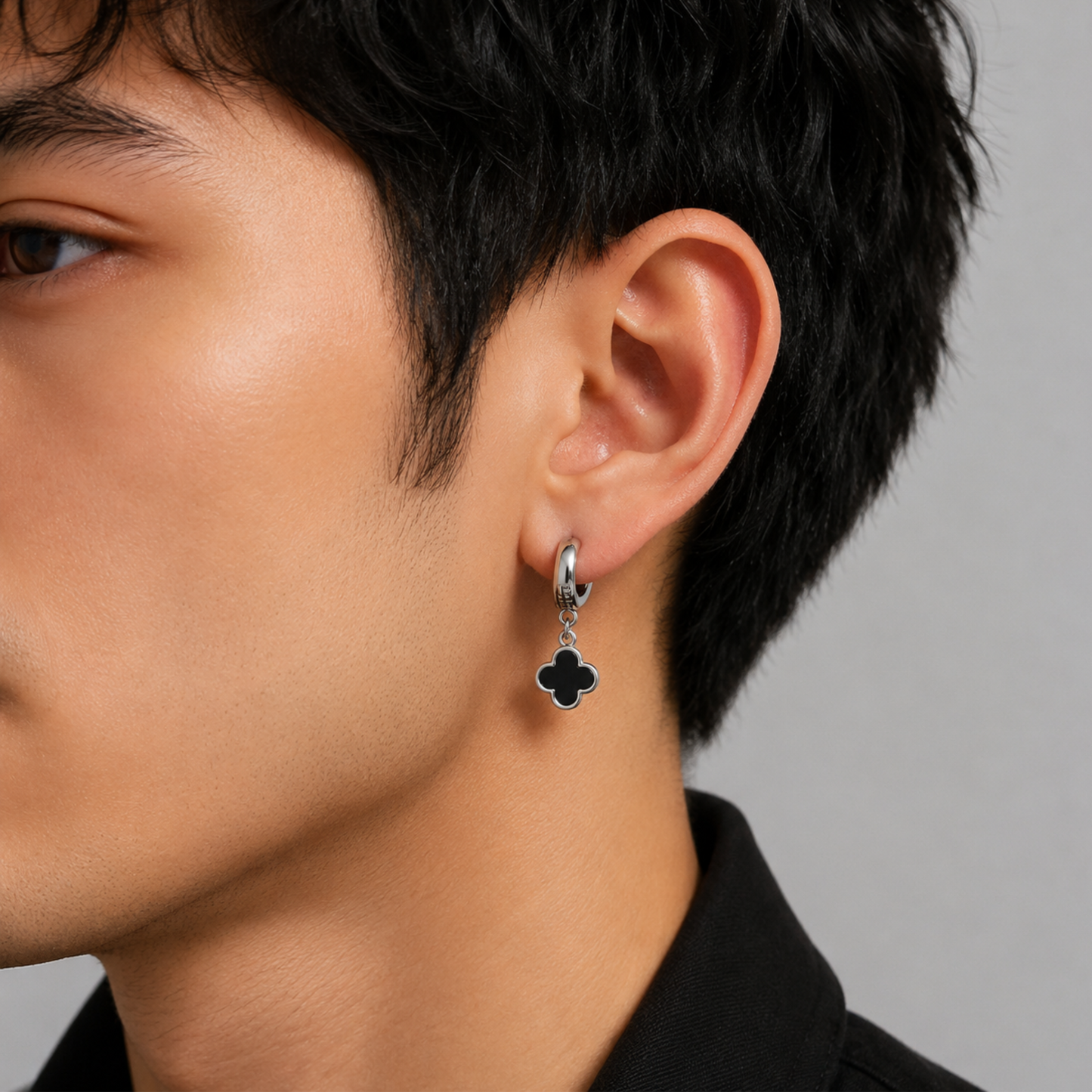 Men- Obsidian Charm Earring