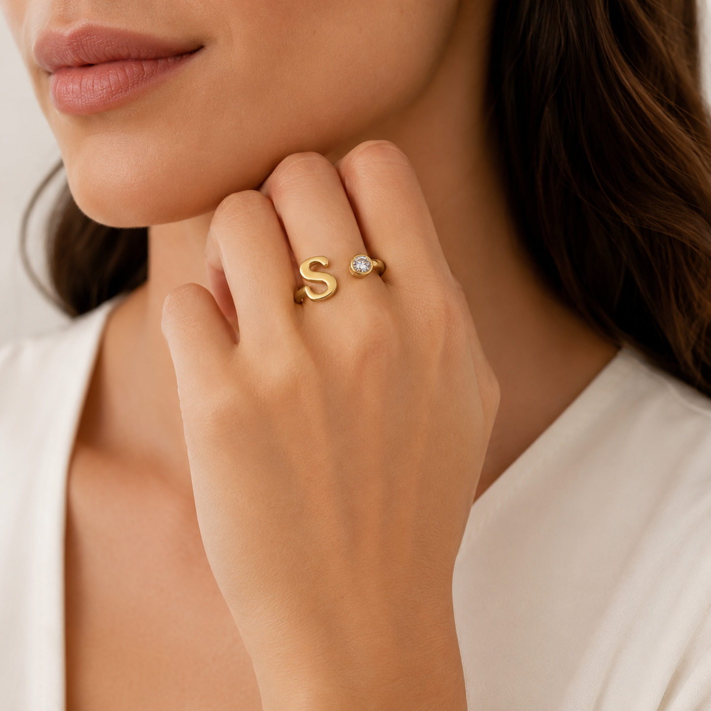 18K Gold Plated Adjustable Initial Charm Ring