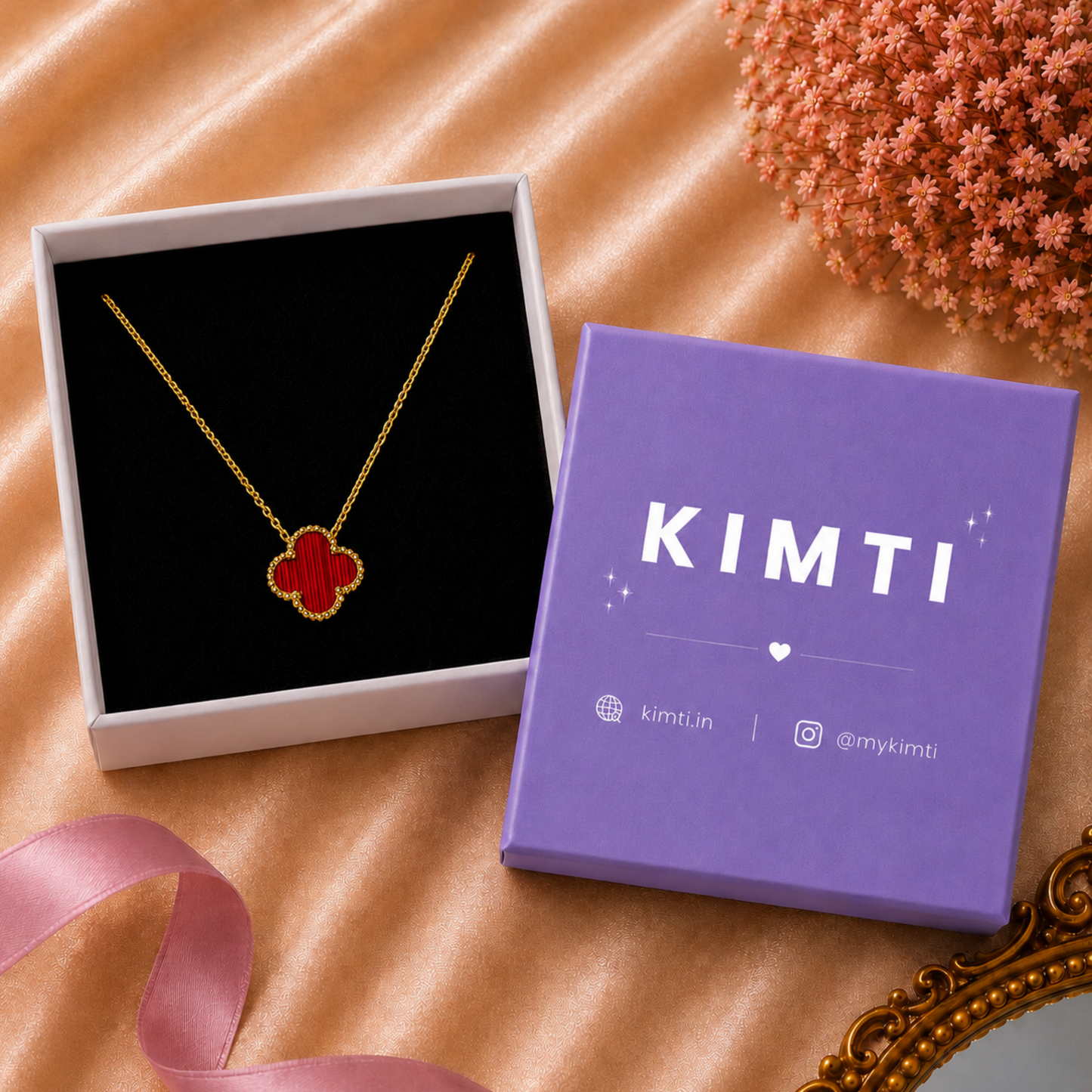 Red Pendant Clover Necklace