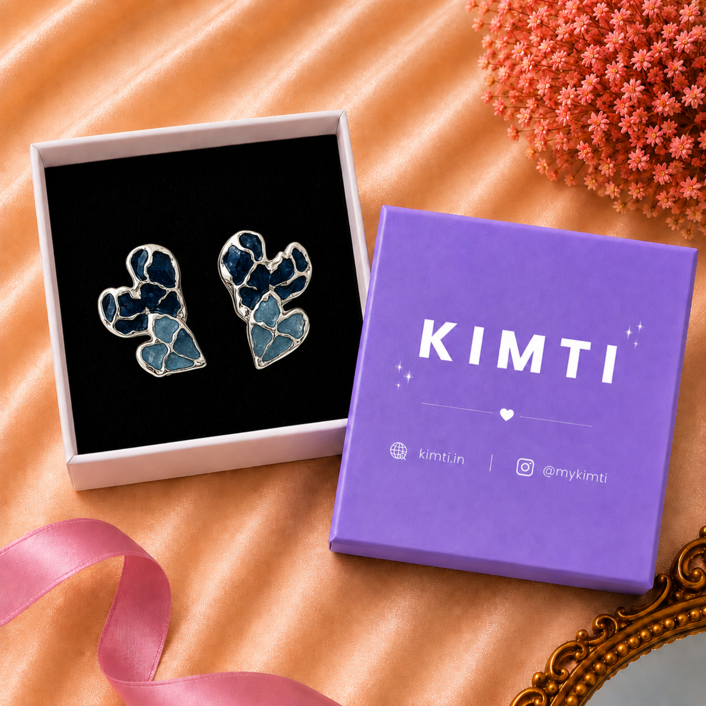 Blue Mosaic Heart Abstract Earrings