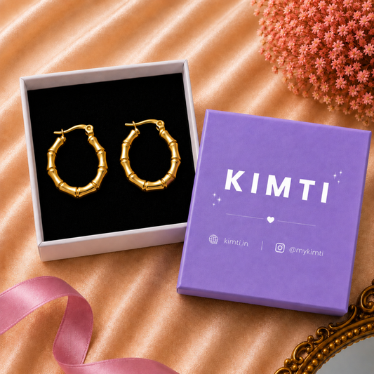 18 K Gold Plated Royal Bamboo Statement Hoops