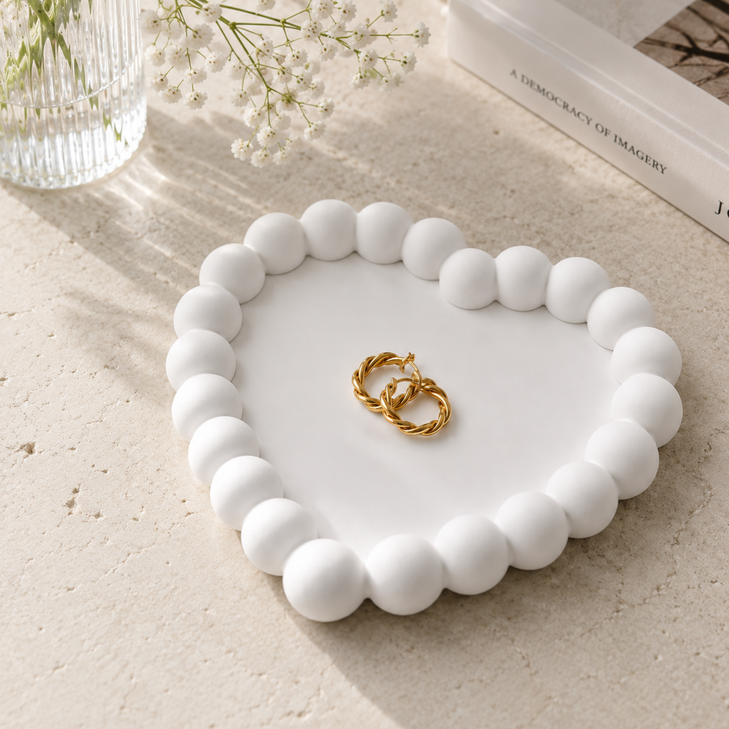 Minimalist White Heart Jewelry Organizer Tray