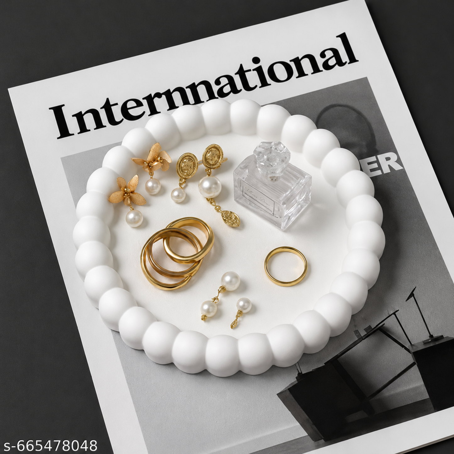 Aesthetic White Beaded Catchall Tray for Accessories