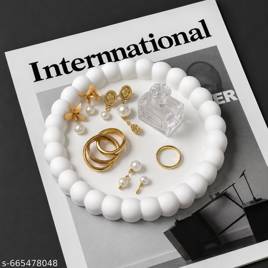 Aesthetic White Beaded Catchall Tray for Accessories