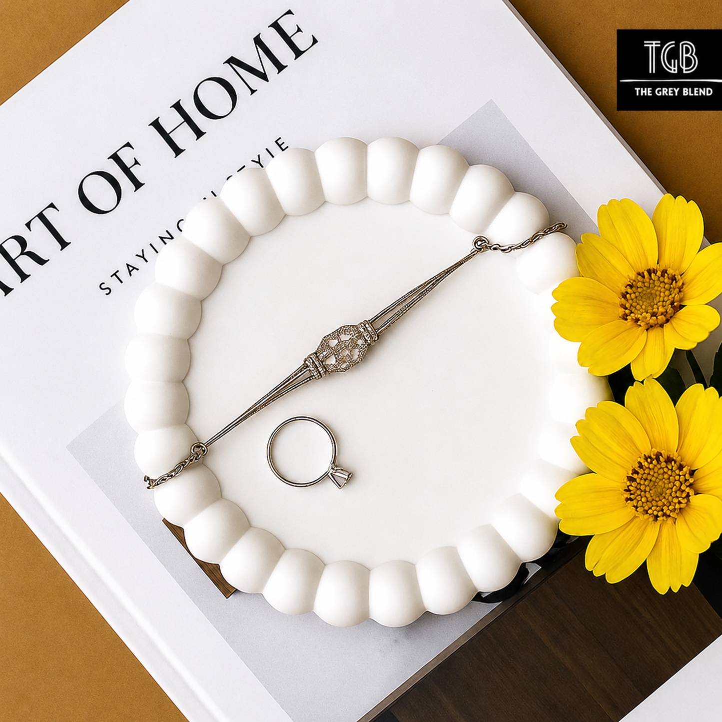 Aesthetic White Beaded Catchall Tray for Accessories