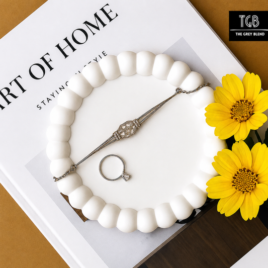 Aesthetic White Beaded Catchall Tray for Accessories