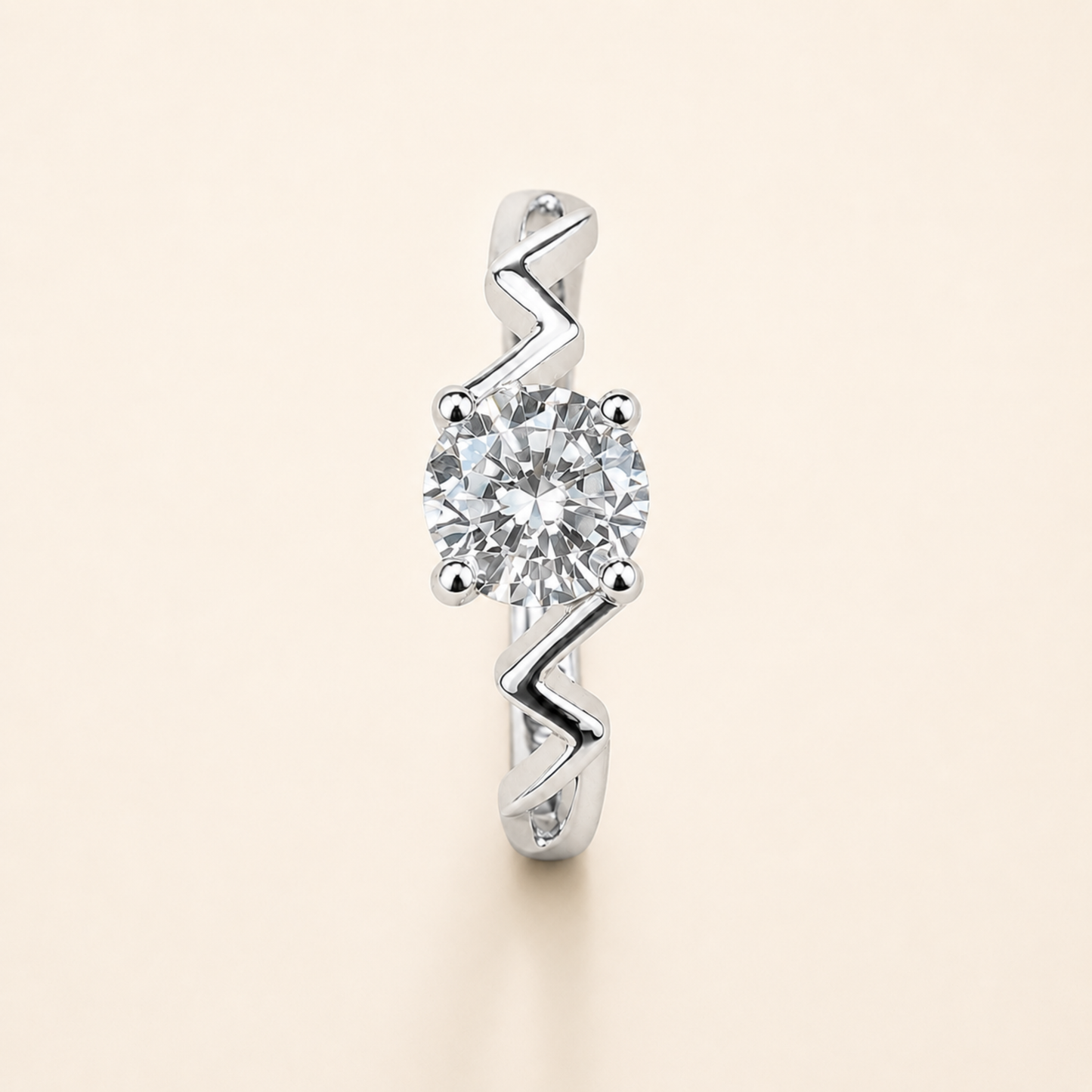 Silver Zigzag Solitaire Ring