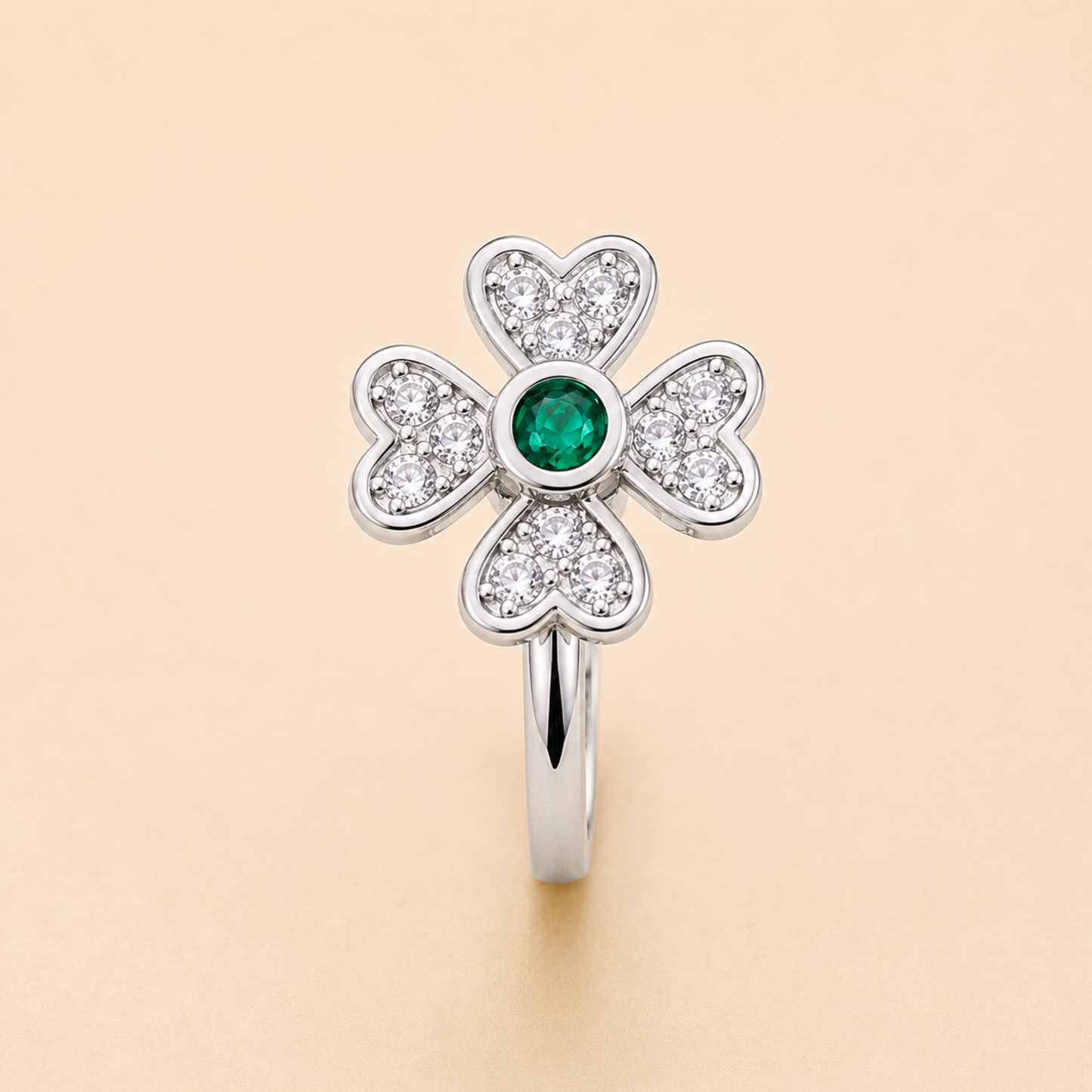 Sparkling Four Heart Clover Ring