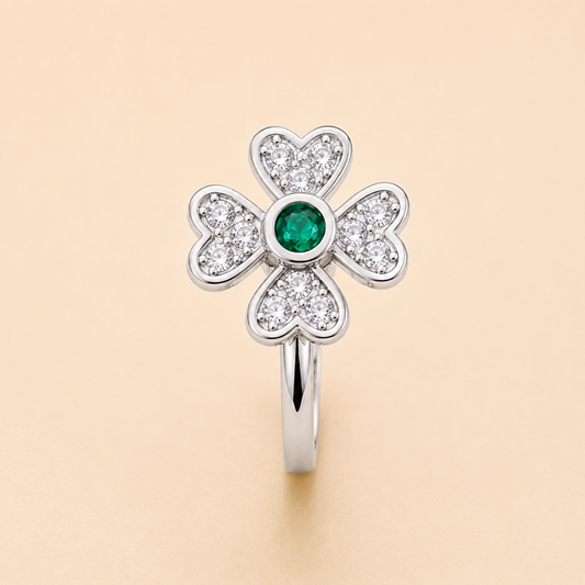 Sparkling Four Heart Clover Ring