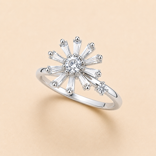 Anti-Tarnish Crystal Sunflower Ring